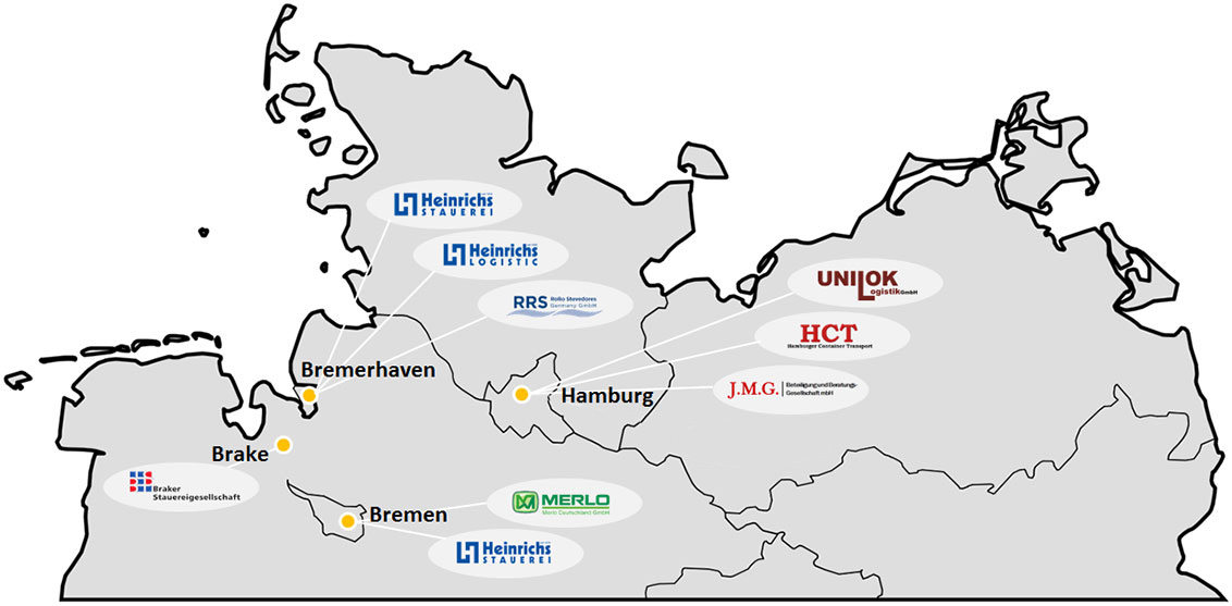 Karte der Firmengruppe Heinrich Norddeutschland